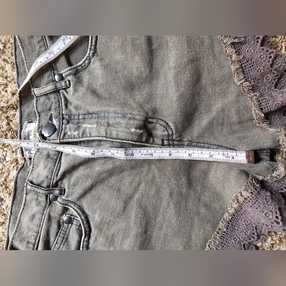 Free People Gray Jean Shorts with Lace Trim - Picture 6 of 11